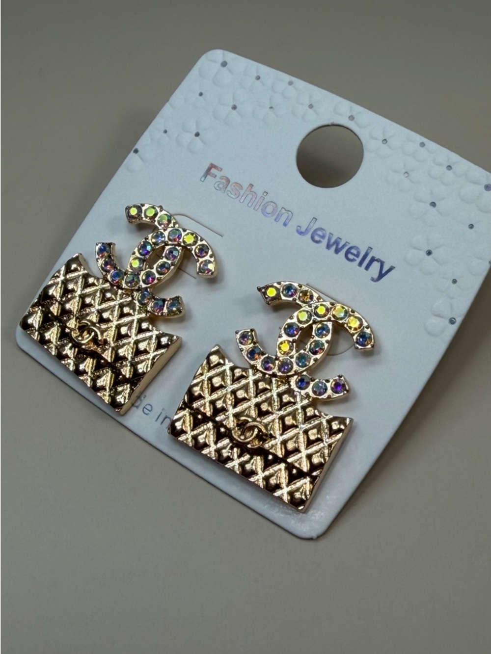 Gold-Tone Iridescent Clutch Monogram Earrings